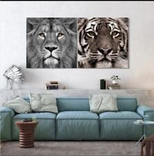  LION & TIGER Glass Wall Art Printed on Frameless Free Floating Tempered glass  picture