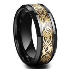Men Women Gold Plated Blue Black Red Stainless Steel Celtic Dragon Band Ring 8mm picture