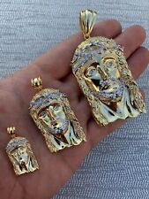Solid 925 Silver 14k Gold Plated Jesus Piece ITALY Necklace HIP HOP Real Iced picture