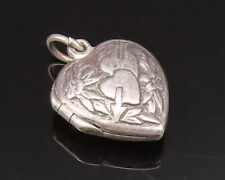 925 Silver - Vintage Engraved Love Heart Photo Locket Pendant (OPENS) - PT21050 picture
