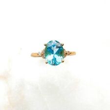 Natural Swiss Blue Topaz Cocktail Ring Size 6.5 10k Yellow Gold For Women picture
