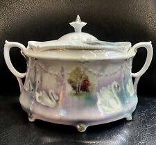 Victorian Era RS Prussia Cracker Or Cookie Jar Swan Scene Trees Footed Handles picture