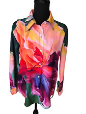 Jammy Job Women's Small Abstract Floral Colorful Long Sleeve Button Front Shirt picture