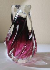 Exquisite Mid Century Czech Chribska Glass Vase – Pink Swirl Elegance picture