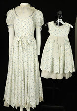 Vintage 70s USA Women’s L + Girl’s 5 White Floral Prairie Dress Cottagecore Set picture