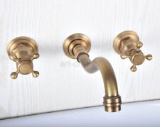 Antique Brass Dual Handle 3 Hole Wall Mount Widespread Bathroom Basin Faucet picture
