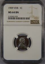 1909 VDB Lincoln Wheat Cent NGC MS64 BN 1c Penny Toning picture