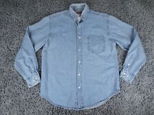 Vintage North Crest Shirt Men Medium Blue 100% Cotton Denim Button Down Workwear picture