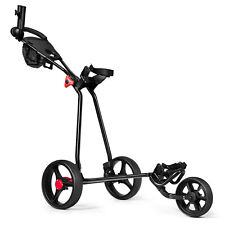 Goplus Foldable 3 Wheel Golf Pull Push Cart Trolley Scorecard Drink Holder Bag picture