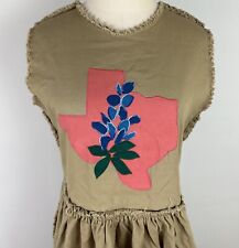 Vintage Handmade Texas Dress S Fringe Trim Bluebonnet Alamo Cactus Appliques picture