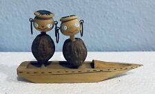 Vintage Japanese Wooden Carved Boat with Tribal People Walnut Bodies Mini 1960 picture