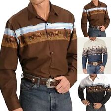 Mens Long Sleeve Shirts-Western Tribal Ethnic Vintage Retro Button Outwear Tops picture