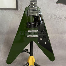 Custom Flying V Army Green Electric Guitar Chrome Part Mahogany Body Fast Ship picture