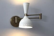 Italian Wall Sconce Light Brass Mid Century Diabolo Pair Modern White Fixture picture