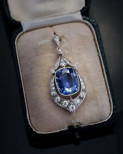 Vintage Art Deco Style 13Ct Blue Sapphire Lab-Created Diamond Pendant 925 Silver picture