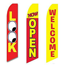 3 Pack Look Now Open Welcome #1 Swooper Super Advertising Windless Banner Flag picture