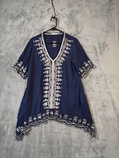 Soft Surroundings Embroidered Beaded V-Neck Navy Tunic Blouse Top Size XL picture