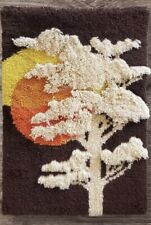 Vintage Latch & Hook Rug Wall Art Hanging Tree Sunset 70’s Finished 33x24 Boho picture