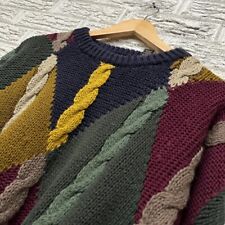 Vintage 90s Structure Hand Cable Knitted 3D Sweater Multicolor Men’s XL Coogi picture