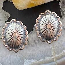 Native American Sterling Silver Oval Stamped Concho Stud Earrings For Women picture