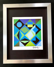 VICTOR VASARELY  PRINT FROM 1970 + SIGNED GEOMETRIC ABSTRACT +NEW FRAME 14x11in. picture