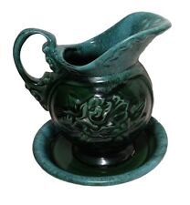 Hull Pottery USA Teal Green Imperial Rose Pitcher Set picture