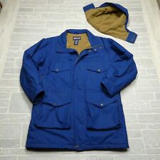 VINTAGE Lands Parka Coat Adult Large Blue Hooded Wool Blanket Lined Jacket picture