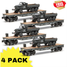 O Gauge US Military WWII Era Army Truck Train Cars Camo Long Army Flatcar 4 PACK picture