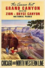 1950s Visit Grand Canyon Zion Bryce Vintage Style Train Travel Poster - 24x36 picture