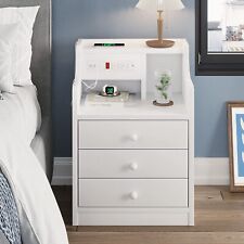 Nightstand with Charging Station & Storage Drawers Bedside Table Sofa End Table picture