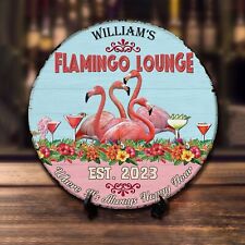 Custom Flamingo Lounge Sign, Pink Flamingo Gifts, Tiki Bar Wooden Sign picture