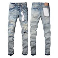 2024 New Purple Brand Men's Blue Slim Fit Jeans Vintage Distressed 28-40 picture