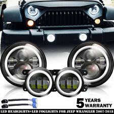 For Jeep Wrangler JK 07-17 Halo LED Headlight + Halo LED DRL Fog Light Combo Kit picture