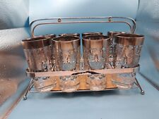 Mid Century Kimiko Bar Caddy Set 8 Glasses Silver Overlay Knight Highball Set  picture