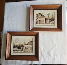 2 Vintage Farmhouse Litho Art Robert Nidy Framed Prints 11.5