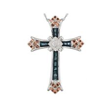0.55ct Red, Blue & White Simulated Diamond Sterling Cross Pendant Necklace picture