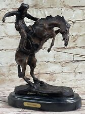 100% Bronze Statue Remington Bronze cowboy w Horse Sculpture WOOLY CHAP picture