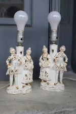 Pair Vintage French Figural White/Gold Lamps Japan Nice picture