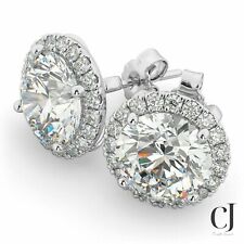 Solid 14K White Gold 3 Carat Round Cut Moissanite Halo Stud Earrings For Women picture