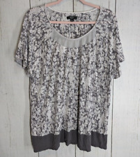 Simply Vera Wango Size XXL Gray White Floral Womens Casual Short Sleeve Blouse picture