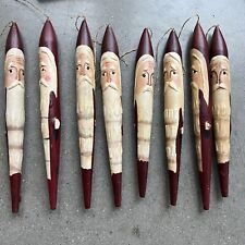 NIB new 8 Vintage Hand Painted Wooden Santa Icicle Stick Christmas Ornaments picture