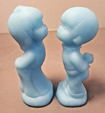 Vintage Fenton Blue Satin Kissing Children Glass Figures picture