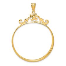 14k Yellow Gold French Scroll Screw Top 37mm Coin Bezel Pendant picture