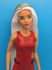 OOAK Custom Reroot Barbie Fashionista Doll 121 Long White Green Red Hair Holiday picture