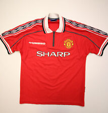 Vintage Manchester United Soccer Jersey Mens M Umbro SHARP Red Collar 1998/1999 picture