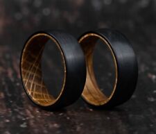 Whiskey Barrel Ring Tungsten Black Plain Wood Inside Wedding Band Ring for Men picture