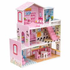 Wooden Dollhouse Wood Doll House w/Furniture Accessories for Girls Playset picture