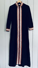 Vtg 60s Dela-Ann Creation Lounge Wear Caftan Robe 12 Black Orange Velour Zip picture