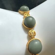 Matte Polished Nephrite Hetian Jade Bracelet with 925 Sterling Silver Accents picture