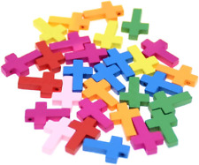 50Pcs Colorful Wooden Cross Pendant DIY Cross Charms Beads for Cross Party Craft picture